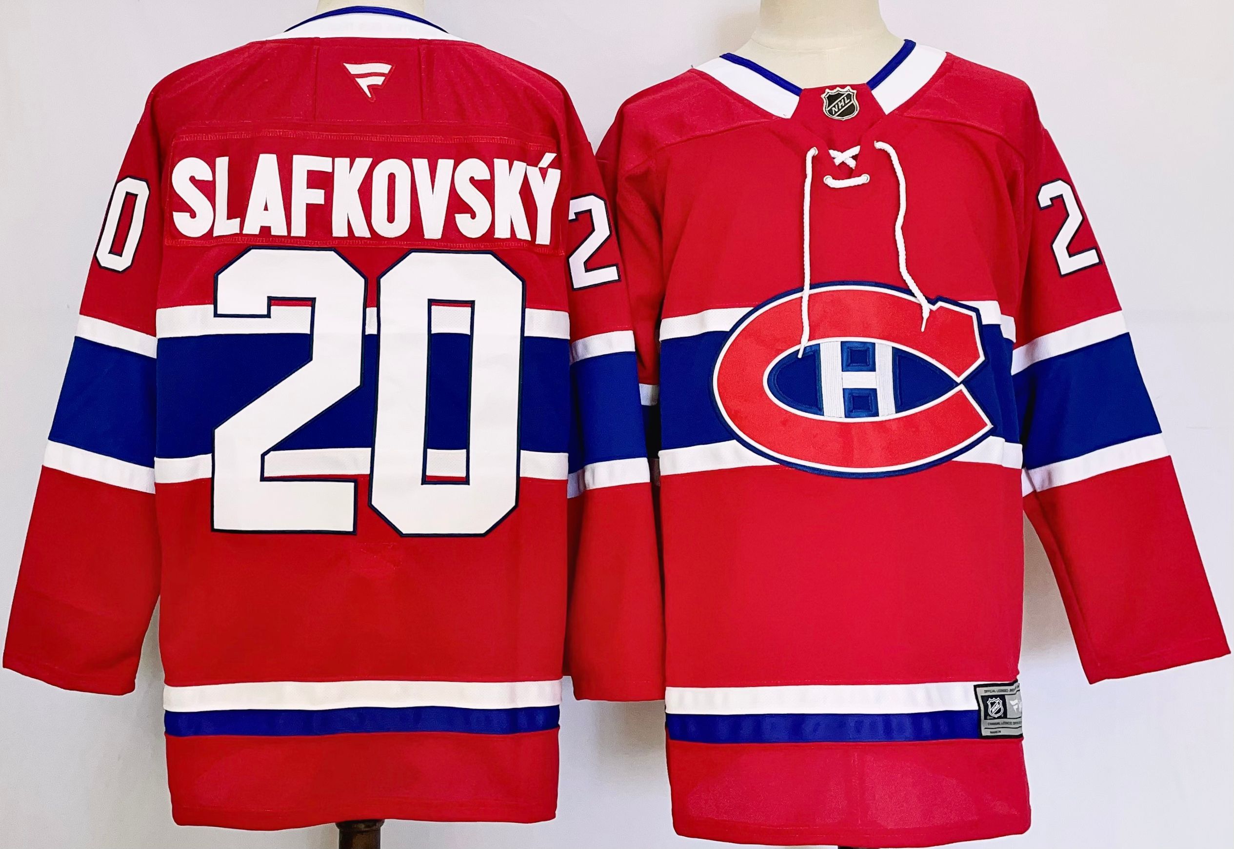 Men Montreal Canadiens #20 Slafkovsky Red 2025 Home Premier Player NHL Jersey->montreal canadiens->NHL Jersey